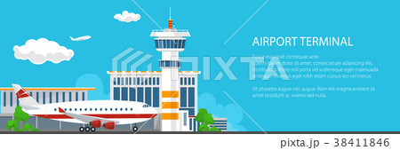Banner of Airport with Control Tower and Airplane 38411846