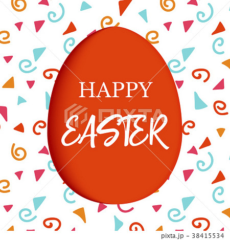 Happy Easter. Decorated red flat egg with simple 38415534