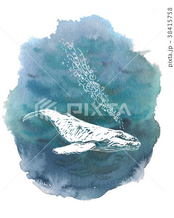 Blue sea water watercolor ink hand drawn stroke 38415758