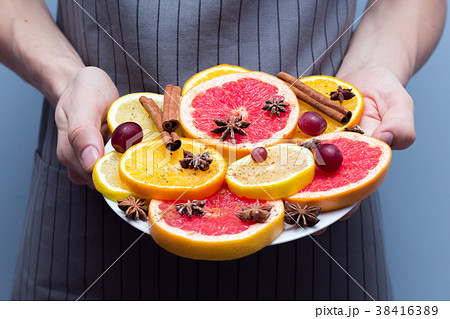 slices of oranges, lemons and grapefruits on slices of oranges, lemons and grapefruits on 38416389