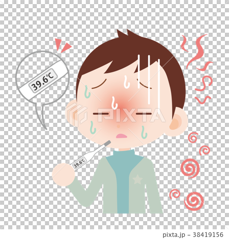 高熱がでた男の子　体温計39度台 38419156