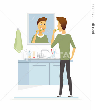 Young man brushing his teeth - cartoon people 38420359