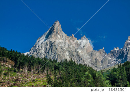 View of Dru Peak in Chamonix, Alps, France 38421504