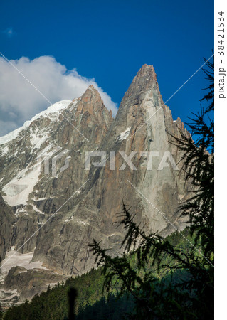 View of Dru Peak in Chamonix, Alps, France View of Dru Peak in Chamonix, Alps, France 38421534