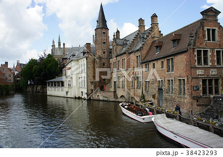 ブルージュ観光 ベルギー 運河 世界遺産の写真素材