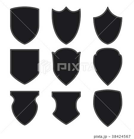 Black shield icons set on white background 38424567