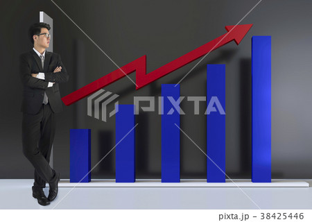 businessman stand with business charts. 3D Render 38425446