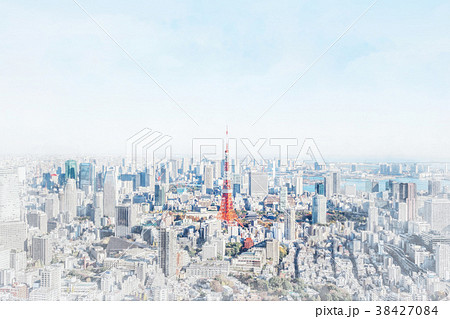 tokyo city skyline with watercolor, sketch effect tokyo city skyline with watercolor, sketch effect 38427084