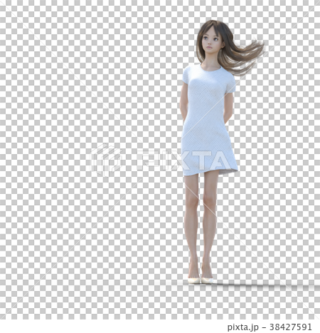 風に吹かれて立つ若い女性 perming3DCGイラスト素材 風に吹かれて立つ若い女性 perming3DCGイラスト素材 38427591
