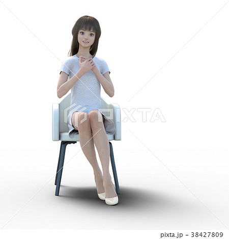 椅子に座った若い女性 Perming3dcgイラスト素材のイラスト素材