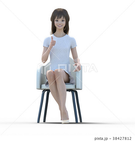 椅子に座った若い女性 Perming3dcgイラスト素材のイラスト素材
