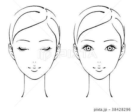 正面を向いた女性 セット モノクロ線画のイラスト素材 38428296 Pixta