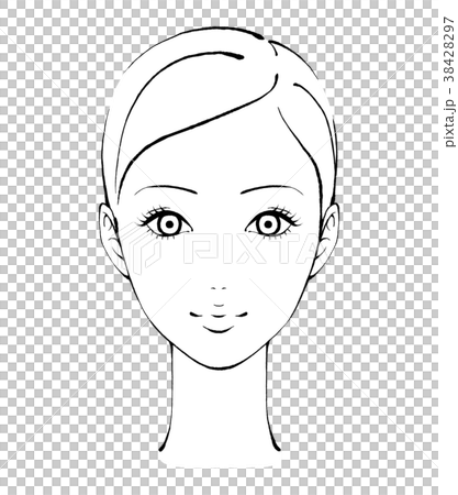 正面を向いた女性　モノクロ線画 38428297