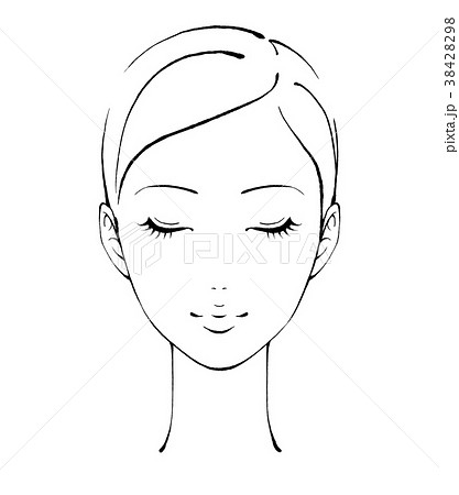 目を閉じ正面を向いた女性 モノクロ線画のイラスト素材 38428298 Pixta