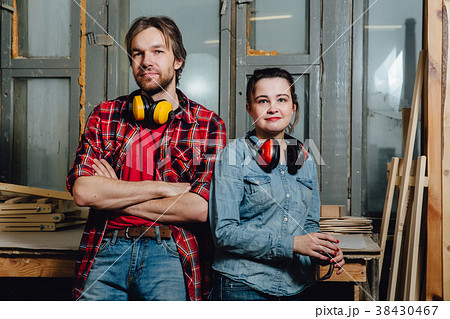 Portrait of carpenters in the workshop. A man and 38430467