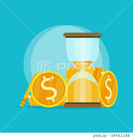hourglass gold coin time money concept logo flat v 38431288