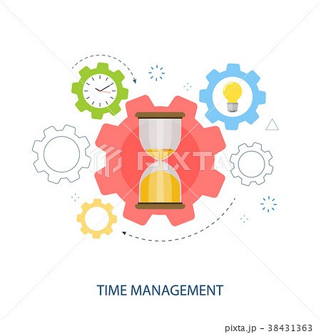 time management gear hourglass flat vector のイラスト素材 38431363