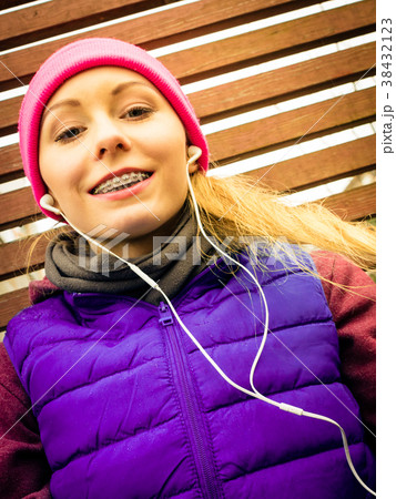 Woman wearing warm sportswear 38432123