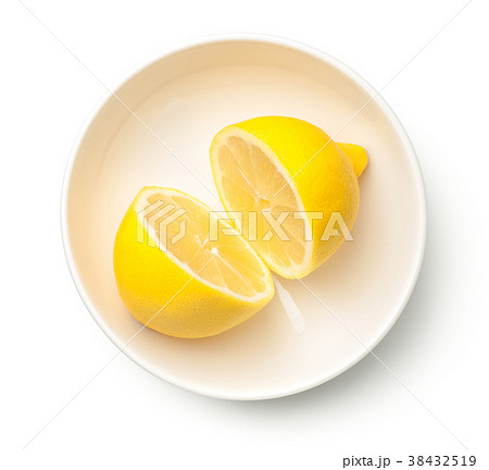 Lemon in Bowl Isolated on White Background 38432519