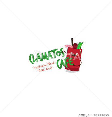 Funny clamatos logo. Mexican tomatoes soup mascot Funny clamatos logo. Mexican tomatoes soup mascot 38433859