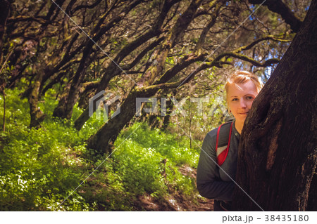 Tourist in Garajonay national park on La Gomera island 38435180