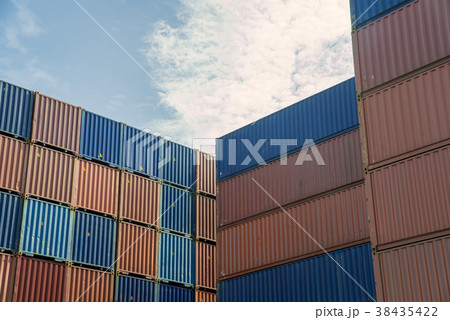 Stack of cargo containers at dock 38435422