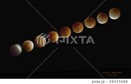 皆既月食　月　2018年1月31日　東京　スーパームーン　満月　月食　皆既食　地球の影　赤銅色　　 38435689