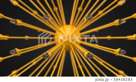 yellow internet cables and sphere. conceptual 3d yellow internet cables and sphere. conceptual 3d 38438283