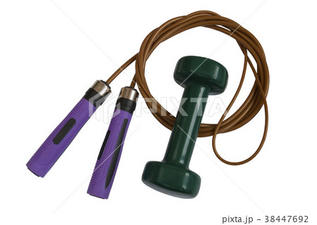 skipping rope and green dumbbell 38447692