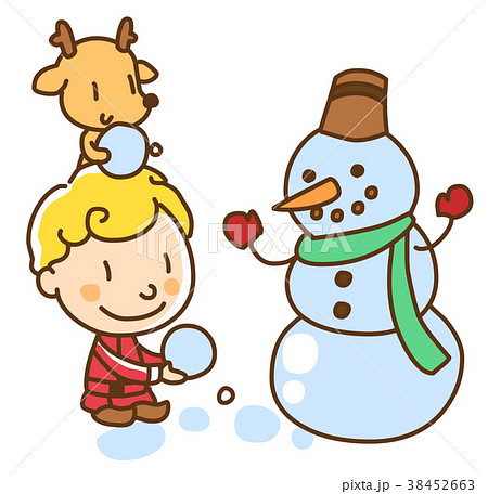 子供 雪だるま イラスト 38452663