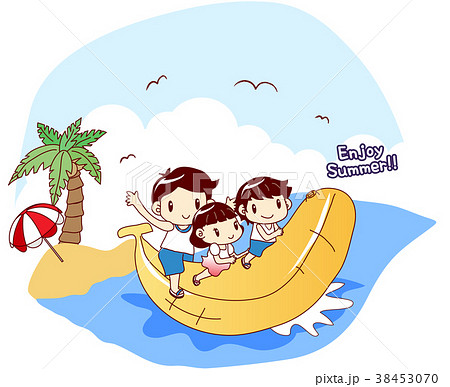 バナナボート ボート 家族のイラスト素材