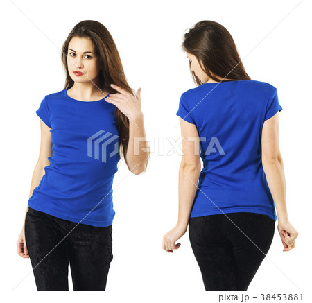Sexy lady wearing blank blue shirt Sexy lady wearing blank blue shirt 38453881