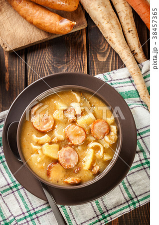 Traditional Polish split pea soup with sausage 38457365