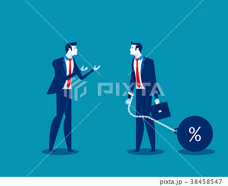Man talking to businessman chain bound hands. 38458547