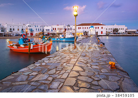 Old harbour at sunset, Mykonos, Greece Old harbour at sunset, Mykonos, Greece 38459105