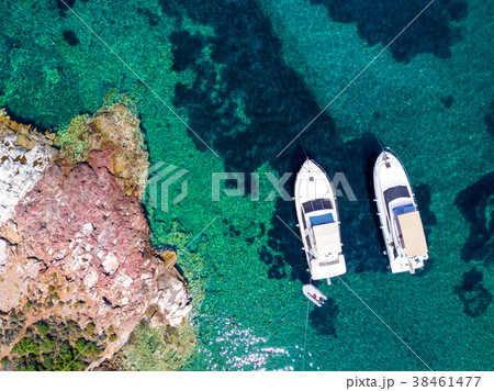Aerial view of two yachts and clear turquoise sea Aerial view of two yachts and clear turquoise sea 38461477