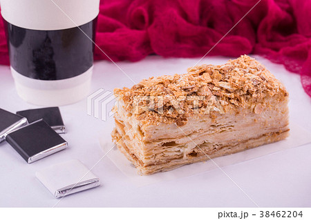 Cake Napoleon from puff pastry with gentle air cre 38462204