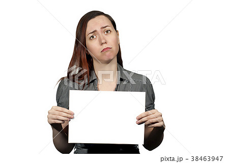 girl holding a sign without inscriptions isolated 38463947