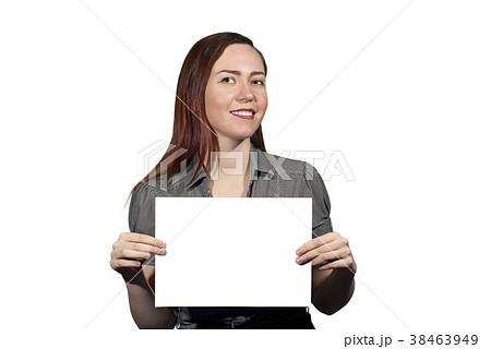 smiling girl holds a sheet of paper 38463949