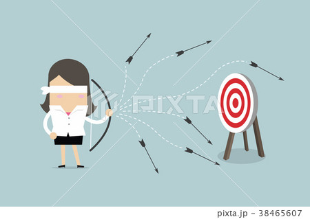 Blindfold businesswoman with bow and arrow misses 38465607