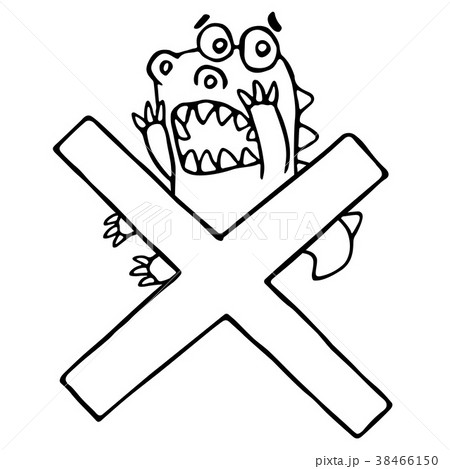Cartoon funky dragon and big cross mark. Vector 38466150
