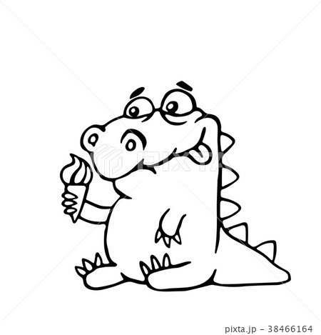 Cute Dinosaur With Ice Cream Vector Illustrationのイラスト素材