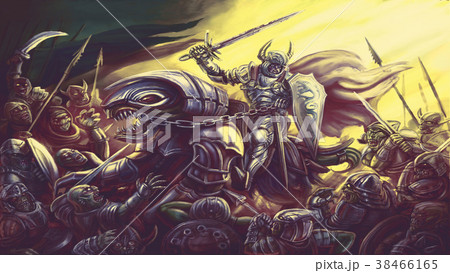 Knight is riding a sword on a dragon 38466165