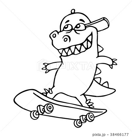 Funny Dinosaur On Skateboard Vector Illustration のイラスト素材