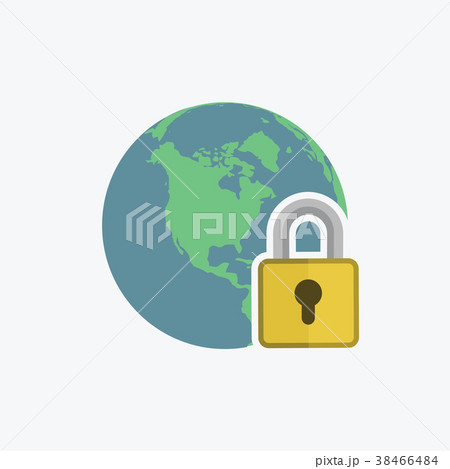 Secure internet icon. Globe with padlock sign. 38466484