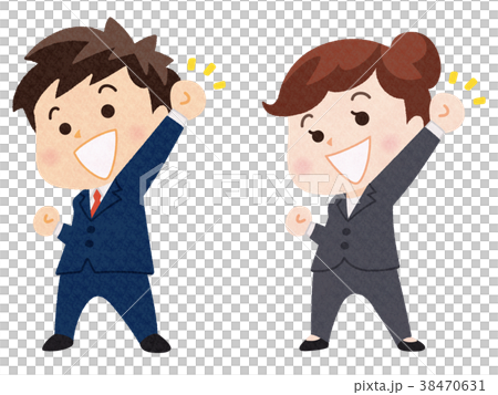 ガッツポーズをするスーツの男性と女性 38470631