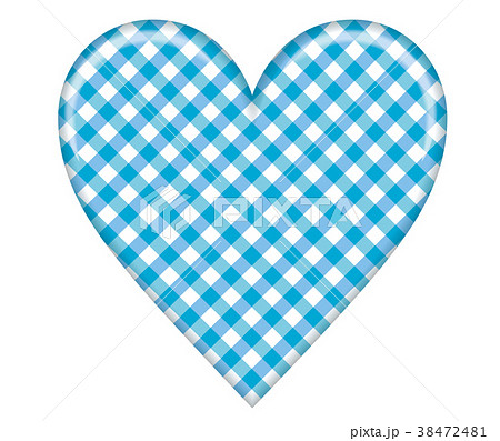 レリーフのハートのイラスト チェック柄 青 バレンタインデー ホワイトデー向け素材のイラスト素材
