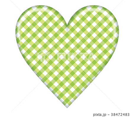 レリーフのハートのイラスト・チェック柄（緑）｜バレンタインデー・ホワイトデー向け素材 38472483