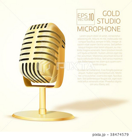 Shining golden studio microphone. Realistic vec Shining golden studio microphone. Realistic vec 38474579