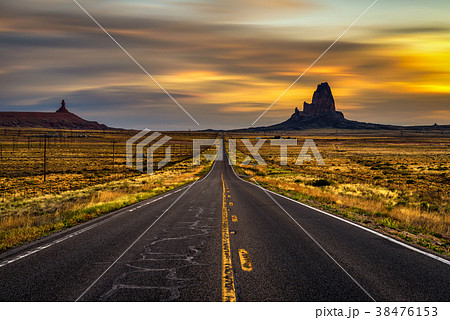 Sunrise over road to Monument Valley, Utah, USA 38476153
